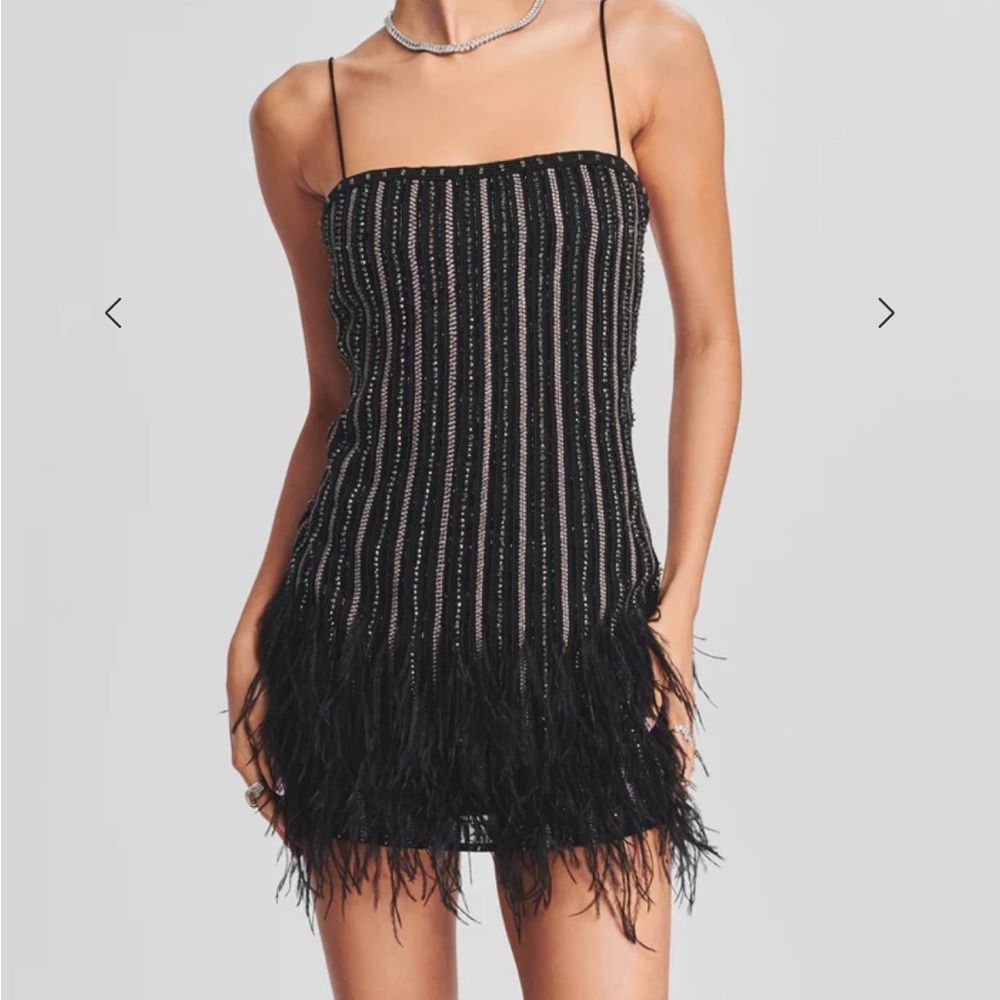 Retrofete Rubina Sequin Feather Black Beaded Mini Dress